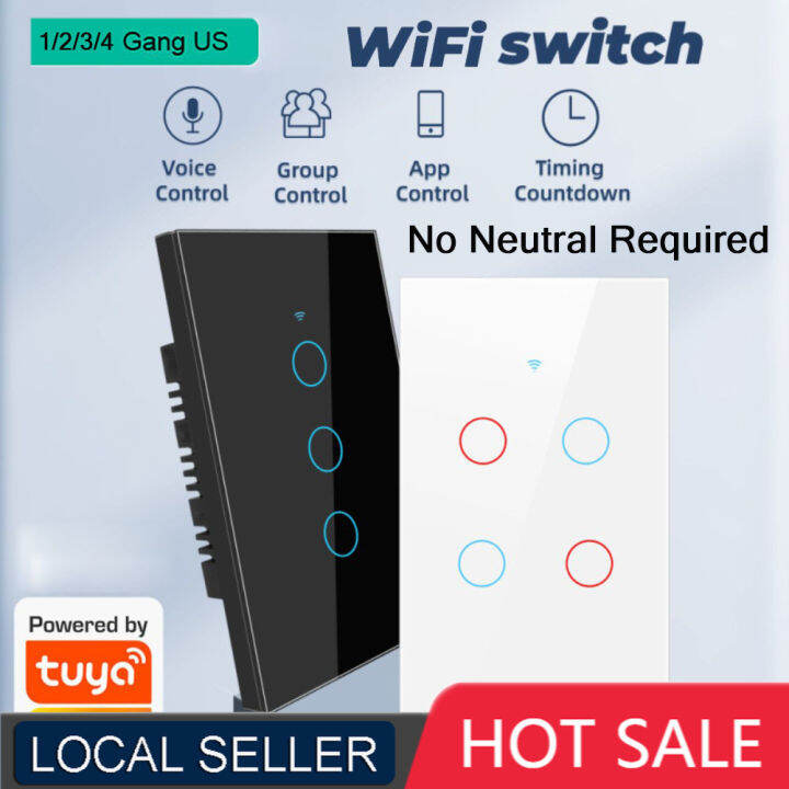 WiFi Light Switch Smart 3/2/1 Gang No Neutral Required 220V240V APP