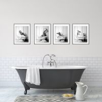 Black White Animals in Tub Canvas Posters and Print Penguin Elephant Zebra Giraffe Wall Art Painting Pictures For Bathroom Decor