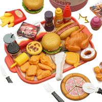 Kids Kitchen Play Set Toys Accessories Pretend Play Food Simulation Cooking Toys Set Hamburg Pizza Hot Dog Toys for Girls Boys