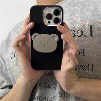 ที่วางที่ตั้งรูปหมีน่ารัก Ins เคสนิ่มรูปโทรศัพท์ iPhone 14 Pro Max 13 12 11 iPhone 14Plus เกราะกันกระแทกสีด้าน