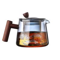 High temperature resistant Household 500ml y grey glass teapot with wooden handle