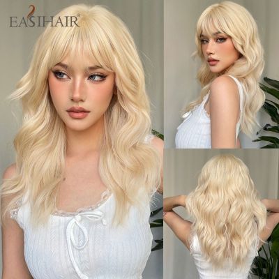 【jw】♨™♈ Blonde Wigs Short Wavy Synthetic Hair Wig with Bangs for Resistant