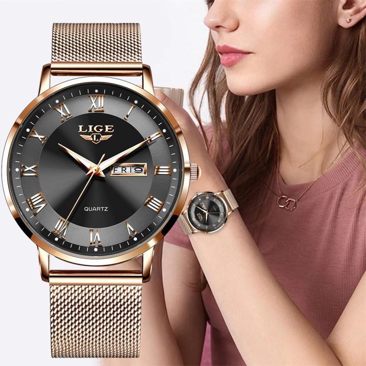 a-decent035-lige-womenbraceletclock-movement-simple-waterproofgoldmesh-ladiesrelogio-feminino