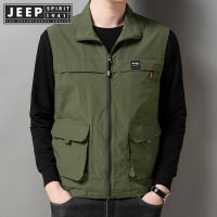 JEEP SPIRIT 1941 ESTD เสื้อกั๊กแห้งเร็วเล่นกีฬาลำลองของผู้ชายคอตั้งกลางแจ้งเสื้อกั๊กตัวนอกเสื้อกล้ามสุดเท่