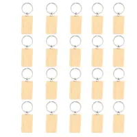 20Pcs Blank Wooden Key Chain Diy Wood Keychains Key Tags Gifts Yellow