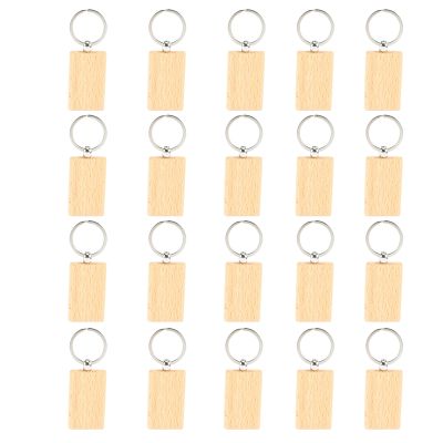 20Pcs Blank Wooden Key Chain Diy Wood Keychains Key Tags Gifts Yellow