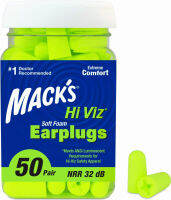 Macks Mack’s Hi Viz Soft Foam Earplugs, 50 Pair – Most Visible Color, Easy Compliance Checks, 32dB High NRR – Comfortable, Safe Ear Plugs for Shop Work, Industrial Use, Motor Sports and Shooting 50 Pair (Pack of 1)