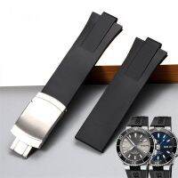 （Bar watchband）ใหม่24X11มม. สายนาฬิกายางซิลิโคนสีดำ ForAQUISStrap TapeWristwith พับ Clasp Stock