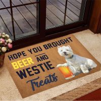 CLOOCL Hope You Brought Beer and Westie Treats Doormat Funny Dog Doormat Gifts for Beer Snobs 3D Antislip Absorbent Doormat Rug