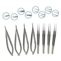 Stainless Steel Micro Scissors Needle Holders Round Handle Tweezers With Toothed Toothless Ophthalmic Eye Instrument 1Pcs/8Pcs