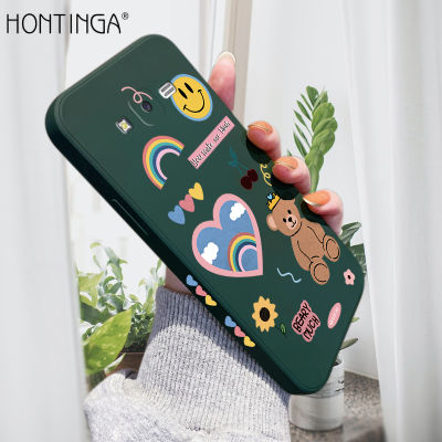 Hontinga Casing สำหรับ Samsung Galaxy J7 2015 J700 J7 Core สายรุ้งดอกไม้หมีสแควร์ของเหลวซิลิโคนนุ่มขอบรูปแบบยางฝาครอบกล้องป้องกันกรณีกลับปลอกโทรศัพท์ Softcase สำหรับหญิง