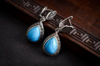 Natural turquoise 925 sterling silver With Blue jade Ring Earring&amp;gt;Lovely Fine Brincos Ohrringe Sterling Silver Jewelry Earring