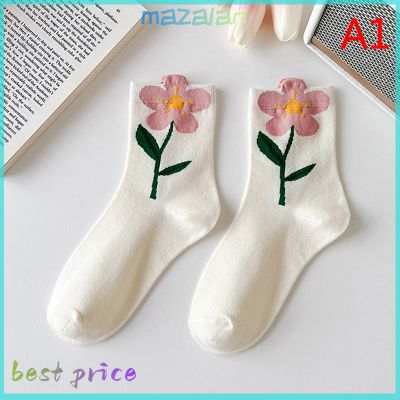 ถุงเท้าตัดกลางของผู้หญิงอินเทรนด์ใหม่ถุงเท้าคอตตอนญี่ปุ่นหวานหลอดกลางดอกไม้โลลิต้ามาซาลัน