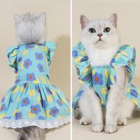 Pet Dress Floral Printing Cat Cotton Dress Fly Sleeves Outdoor Travel Princess Style Dog Skirt with Lace Hem for Small Pets Dresses