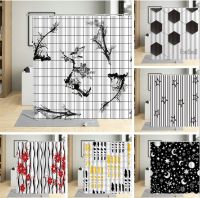 Black White Shower Curtain Set Red Floral Lattice Daisy Cactus Geometric Modern Bathroom Curtain Bathtub Screen Wall Cloth Decor