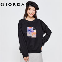 GIORDANO Women Abstract Series Sweatshirts Dreamy Print Fleece-Lined Sweatshirts Crewneck Fashion Casual Sweatshirts 99393296