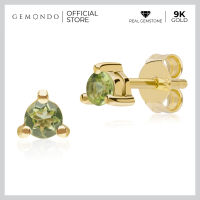 Gemondo ต่างหูเม็ดเดี่ยวทองคำ 9K ประดับเพอริดอท (Peridot) ฝัง 3 หนามเตย ทรงสตัด : gold earrings ต่างหูทอง