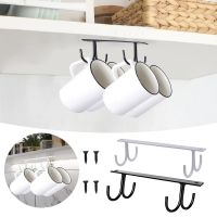 【CC】 NEW Cup Holder Mug Rack Under Cabinet 4 Hooks Shelf Display Hanging Drying Bar Organizer