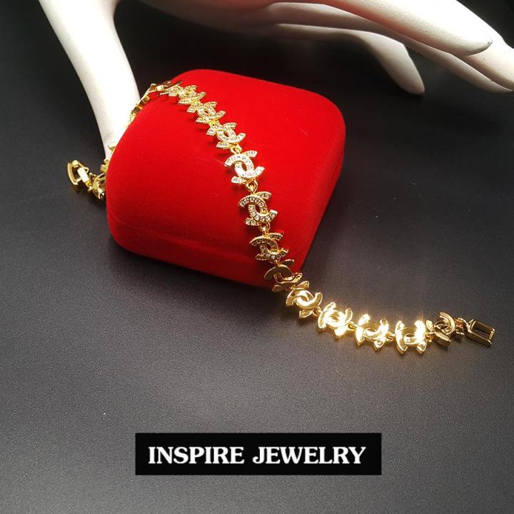inspire-jewelry-สร้อยข้อมือลายแฟชั่นอินเทรนฝังเพชร-งานทอง18k-รอบข้อมือ-ยาว-18cm-งานสวย-งานจิวเวลลี่