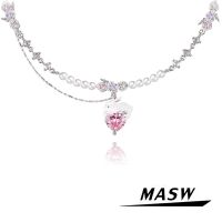 MASW Original Design Lovely Jewelry High Quality Brass Simulated Pearl Pink Glass Cute Rabbit Pendant Necklace For Women Gift