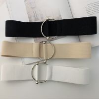 (ETX)Women Simple Waist Belts Black White Belts Elastic Wide Waistbands Ladies Band Round Buckle Coat Sweater Waist Seal Party Gifts