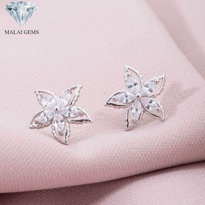 malai-gems-ต่างหูเพชร-เงินแท้-silver-925-เพชรสวิส-cz-เคลือบทองคำขาว-รุ่น155-e016-71แถมกล่อง-ต่างหูcz-ต่างหูเงินแท้