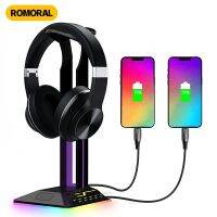 RGB Headset Stand Dual USB Port Touch Control Strip Light Desk Gaming Headset Holder PC Gamer Earphone Accessorie