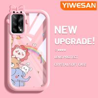 YIWESAN เคสสำหรับ OPPO A74 4G A95 4G F19S F19 Reno 6 Lite ลายการ์ตูนสัตว์สีรุ้งน่ารักสัตว์ประหลาดน้อยเลนส์กล้องถ่ายรูปแบบนิ่มซิลิโคนโปร่งใสเคสกันกระแทกแบบใสง่ายป้องกัน