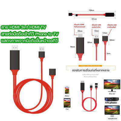 สาย ต่อทีวีกับมือถือ  To TV 3IN1 MIRASCREEN รุ่นสากล 1080P รองรับ ip / Micro  / Type-c