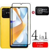 [HOT DOLXIOWEOH 539] 4 In 1สำหรับ Poco C40แก้วสำหรับ Xiaomi Poco C40กระจกเต็มฝาครอบป้องกันป้องกันหน้าจอสำหรับ Poco C 40 C40เลนส์แก้ว