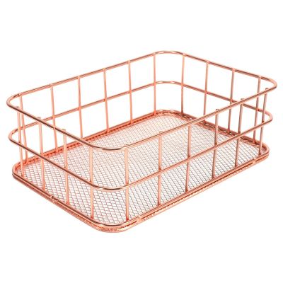 Desktop Metal Storage Basket Storage Box Iron Grid Storage Tray Net Basket Storage Bins Storage Basket Rose Gold Fruit