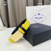 Prada เข็มขัดผู้ชาย,เข็มขัดสีทึบสองด้านเข็มขัดลำลองเข็มขัดหนังแท้สไตล์ธุรกิจ2022หัวเข็มขัดสี่เหลี่ยมหลากสี (กล่องของขวัญที่สวยงาม)