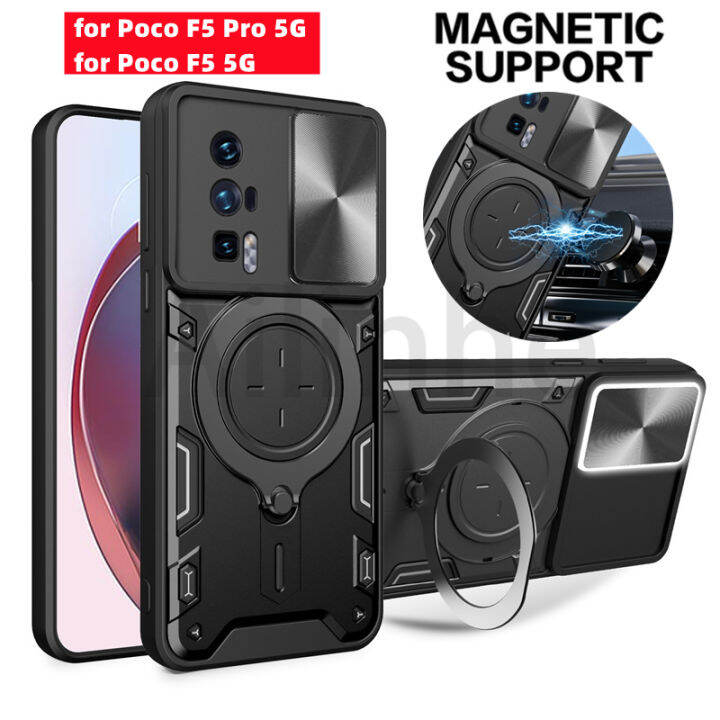 สำหรับ-xiaomi-poco-f5-pro-f5-5g-เคสสไลด์เลนส์เกราะกันกระแทกเกราะรถปกป้องโทรศัพท์วงแหวนแม่เหล็กยึดโทรศัพท์