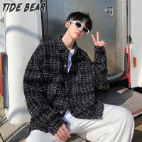 TIDE BEAR เสื้อแจ็กเก็ตผู้ชายแจ็กเก็ตทรงหลวมสำหรับผู้ชาย,แจ็กเก็ตสไตล์เสื้อเชิ้ตลายสก๊อตสำหรับทั้งผู้ชายและผู้ชาย