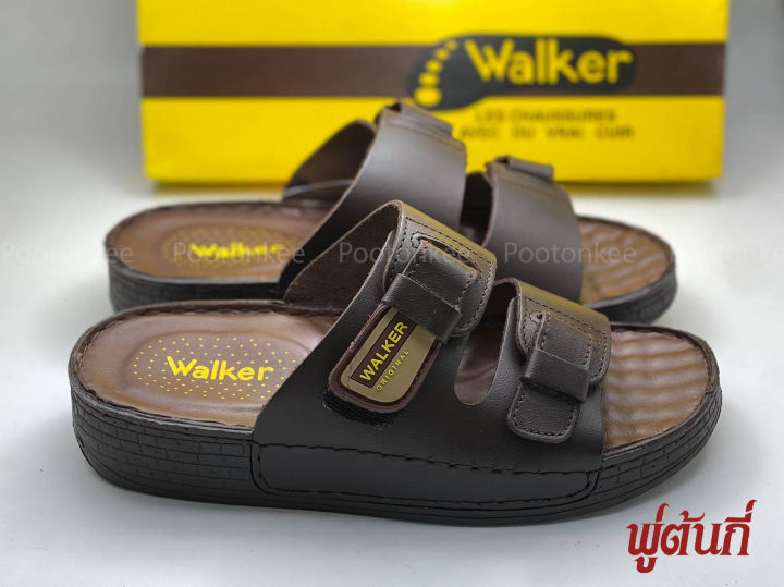 รองเท้า-walker-รุ่น-wb702-รองเท้าแตะวอคเกอร์-รองเท้าหนังแท้-สีน้ำตาลแก่-ของแท้