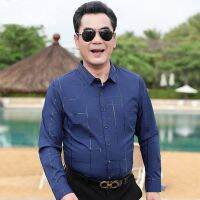 พ่อเสื้อผู้ชายแขนยาวชุดฤดูร้อนวัยกลางคนและผู้สูงอายุผ้าไหมน้ำแข็งเสื้อลำลองหลวมชายวัยกลางคนบางธุรกิจนิ้วซับใน A709