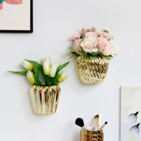 Creative European-style Gold Wall-mounted Ceramic Vases Are Decorated with Hydroponic Plant Flowerpots and Crafts.