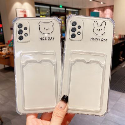 「Enjoy electronic」 Transparent Card Slot Holder Phone Case For Samsung Galaxy A53 A52 A33 A72 A32 4G 5G A 53 73 32 Cute Korea Bear Pocket Bag Cover