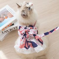 [COD] cat dress full of printed flowers towable blue puppet pet clothes adult kitten