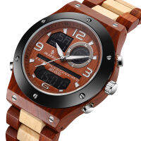 【Cw】Real Wood Watch Men Dual Time Display Digital Wooden Wristwatch Relogio Masculino Solid Natural Wood Watch Male Back Light Clock 【hot】