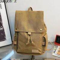 Students Shoulder Bag Canvas Shopping Rucksack Simple Large-capacity Solid Color Multiple Compartments Outdoor Camping Supplies 【AUG】