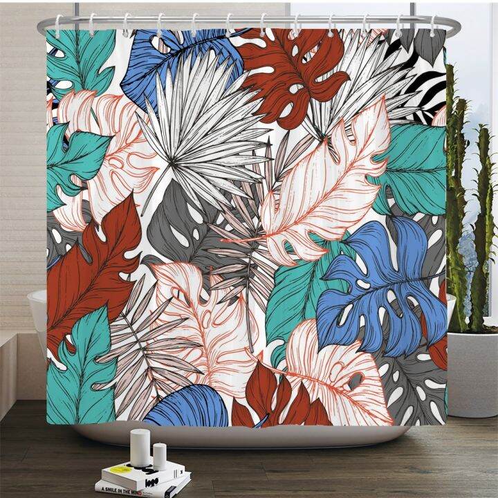 cw-trees-leaves-shower-curtain-polyester-printing-curtains-for-with-hooks