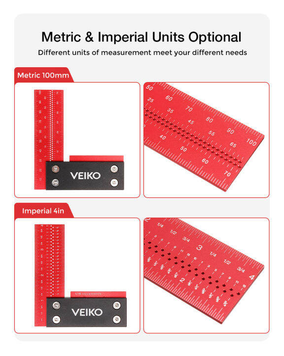 veiko-ไม้บรรทัดชนิด-t-ความแม่นยำ100มม-4นิ้วอุปกรณ์วัดมุมขวาเครื่องหมายไม้บรรทัดมีรูพรุนไม้ฉากงานไม้ที่นั่งกว้างอะลูมินัมอัลลอยสำหรับการวัด