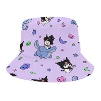 Sanrio Kawaii Hello Kitty หมวกชาวประมงอนิเมะ Kuromi My Melody Cinnamoroll พิมพ์ขอบใหญ่กลางแจ้งลำลองหมวกบังแดด Topi Bucket