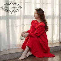 Ao Dai ชุดนอนผ้าฝ้ายแท้ฤดูใบไม้ผลิและฤดูใบไม้ร่วงเจ้าหญิงลมใหญ่ปกผู้หญิงบ้านชุดกระโปรงนอนสามารถสวมใส่ด้านนอกหลวมพลัสขนาด