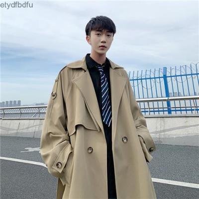 Etydfbdfu American Retro Vintage Over-The-Knee Trench Coat Men S Tide Brand Loose Spring And Autumn Thin Section Ins Mid-Length Coat Men