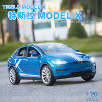 1:20 Tesla รุ่น X รุ่นรถโลหะ Diecast รถจำลองเสียงและแสงดึงกลับรถของเล่นสำหรับเด็กคอลเลกชันของขวัญ