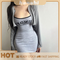 hanshi [2023 new HOT FASHION] lazlook เดรสมินิเดรสสายรัดเซ็กซี่เปิดสะโพกต่ำพิมพ์ลายตัวอักษรสไตล์ลำลองฤดูร้อน