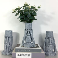 Easter Island Stone Vase Statue Art Portrait Vase Home Bedroom Living Room Entrance TV Cabinet Desktop Flower Vase Decoration