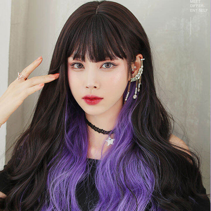 เป็นผมหยิกยาวสีน้ำตาลสีดำและสีม่วงวิกผมลูกไม้-glueless-ไฟเบอร์ผมวิกผมด้านหน้าสังเคราะห์สำหรับแฟชั่น